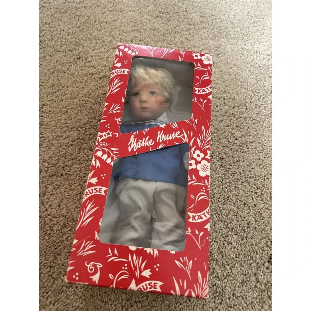 Kathe Kruse Blonde Boy Doll in Blue and Tan 10